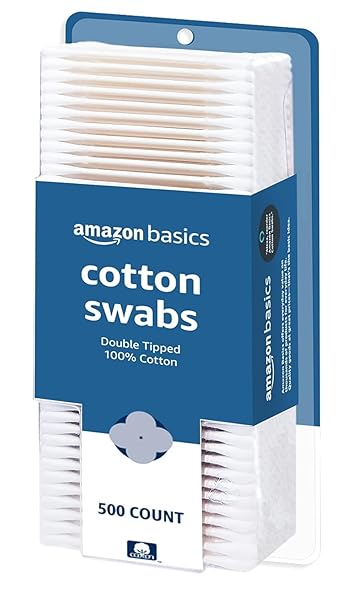 AMAZON BASICS DOUBLE-TIPPED COTTON SWABS FOR PERSONAL HYGIENE AND BABY CARE, COTTON, VERSATILE, BABY SAFE, 500 COUNT