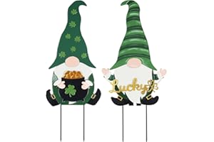 YEAHOME St Patricks Day Decorations Outdoor, Set of 2 St Patricks Day Gnomes Metal Decorative Garden Stakes, Irish Green Yard Stakes for Home Outside Garden Lawn Porch Decor