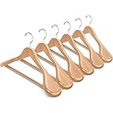 Amber Home 6 Pack Wide Shoulder Wooden Suit Coat Hangers with Non Slip Pants Bar, Solid Wood Jacket Clothes Hangers Smooth Finish for Sweater, Pants, Heavy Clothes (Natural, 6 Pack)