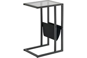 Gewudraw Glass End Table for Couch,C Shaped Sofa Side Table with Storage Bag, That Slide Under for Small Spaces,Living Room,Bedroom -Black