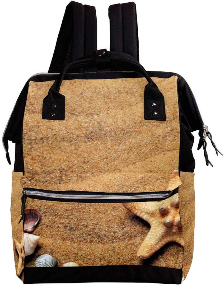 Coloured Print Casual Backpack Women Beach Seashells Twill