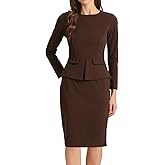 Allegra K Women's Bodycon Dresses Round Neck Long Sleeve Casual Work Outfits Peplum Sheath Dress