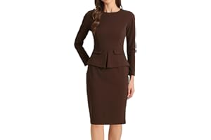 Allegra K Women's Bodycon Dresses Round Neck Long Sleeve Casual Work Outfits Peplum Sheath Dress