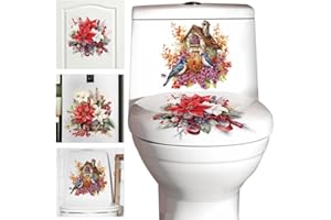SOEWIOU 3PCS Birds and Flowers Bathroom Toilet Seat Wall Stickers Self-Adhesive Red Christmas Floral Leaf Toilet Lid Decals DIY Removable Bouquet Toilets Stickers for Cistern Bathroom WC Restroom Decor (B)