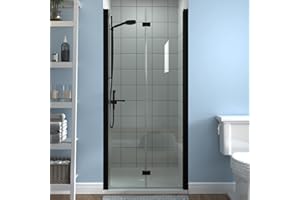 ExBrite 34-35.5 in.W x 72 in.H Bifold Frameless Glass Shower Door,1/4 in. Fold Clear Glass Shower Panel Pivot Swing Shower Doors,Matte Black Finish,Reversible Installation