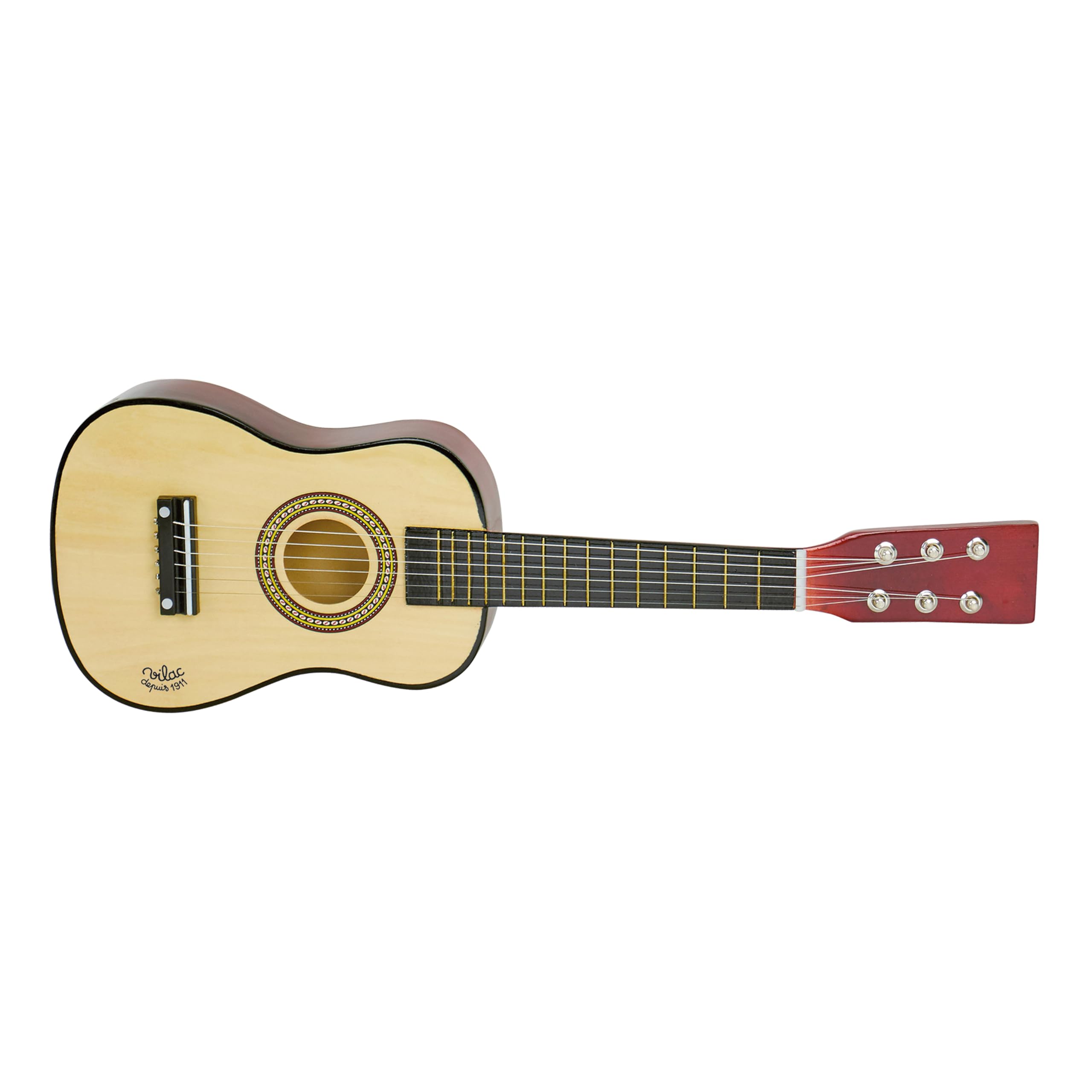 Vilac Wooden Guitar For Children with 6 Real Nylon Strings, 1 Pick and A Spare Set of Strings, Musical Toy Instrument, Encourages Musical Creativity, 52 x 18 x 6 cm, 3 Years+, Natural Wood