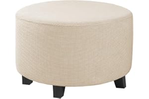 ADPON Ottoman Cover Stretch Ottoman Slipcover Round Ottoman Storage Cover Folding Stool Covers Furniture Protector Cover for Footrest Ottoman (X-Large,Natural)