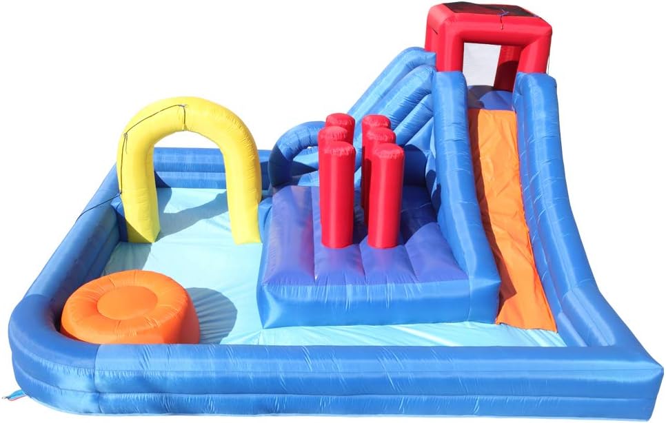 Tenozek Inflatable Bounce House, Inflatable Water Slide Bouncer, w/ Pool Area, Climbing Wall, Water Cannon and Hose Without Blower