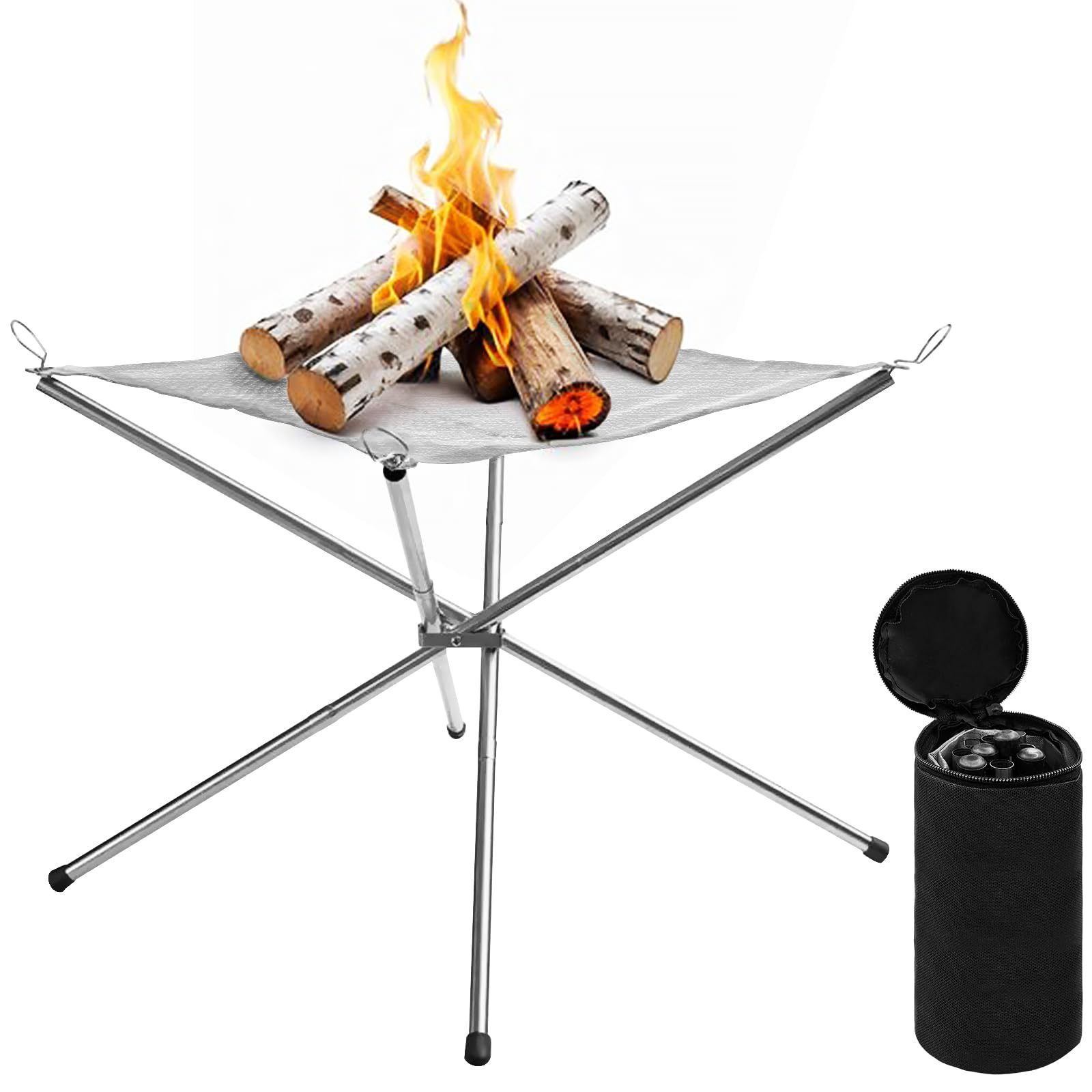 Abaigeal Portable Fire Pit for Camping, Outdoor Small Folding Fire Pit with Carrying Bags, 16.5in 304 Stainless Steel Foldable Mesh Fireplace BBQ Fire Bowl for Outdoor Patio