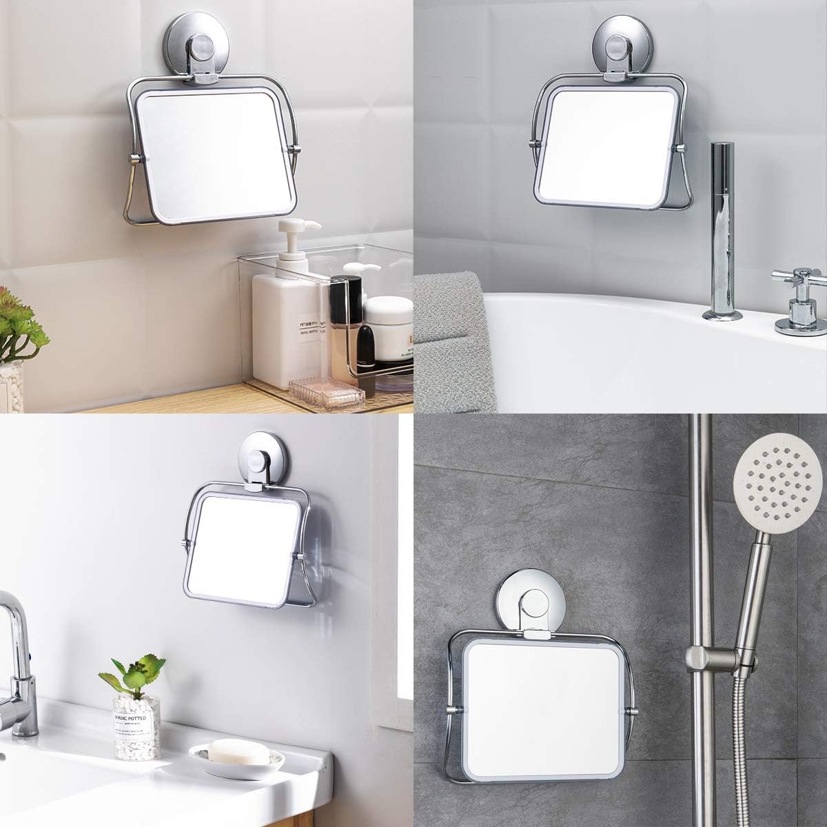 TAILI Shower Mirror NO-Drilling & Removable Shaving Mirrors Shatterproof & Rust-Resistant 360°Swivel for Bathroom Bedroom Vanity Countertop Traveling - Chrome: Kitchen & Dining
