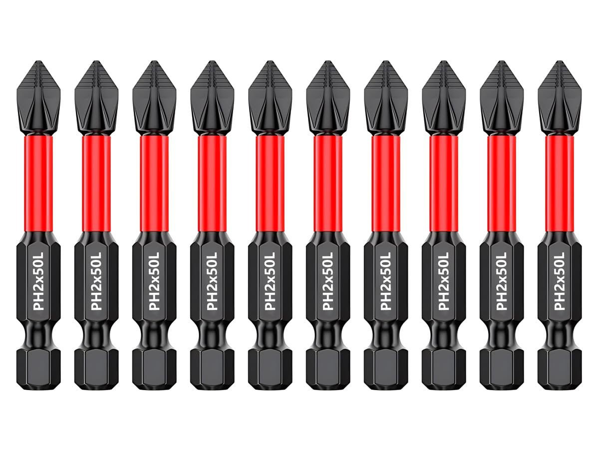 Saipor 10pcs 2"/50mm PH2 Anti Slip Phillips Bit #2 Insert Bits, Magnetic Phillips Screwdriver Bit Set, Strong Magnetism Drill Bits, 1/4 Inch Hex Shank TS2 Steel Cross Impact Screws Driver Bits