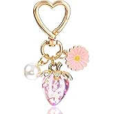 Shimmeroo Strawberry Bag Charms,Kawaii Keychains with Pearl,Daisy Fruit Key Chain Charms for Handbags and Purse Bags Accessories