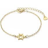 Chiorgone Star of David Hexagram Bracelet for Women - Gold Titanium Steel Chain Adjustable Spiritual Jewelry