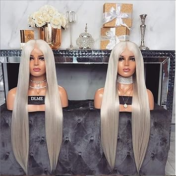 Amazon Com Silver Platinum Lace Front Wig Long Natural Straight