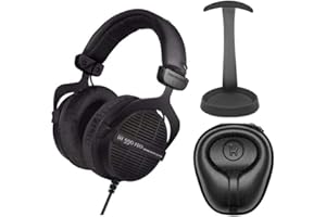 Beyerdynamic DT 990 PRO Studio Headphones (Ninja Black, Limited Edition) with Knox Gear Aluminum Stand and Hard Shell Case Bundle (3 Items)