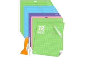 Weliu 12x12 Inch Cutting Mats for Cricut (12 Pack) - Standard/Light/Strong/Fabric Grip - Includes Bonus Hook & Scraper - Comp