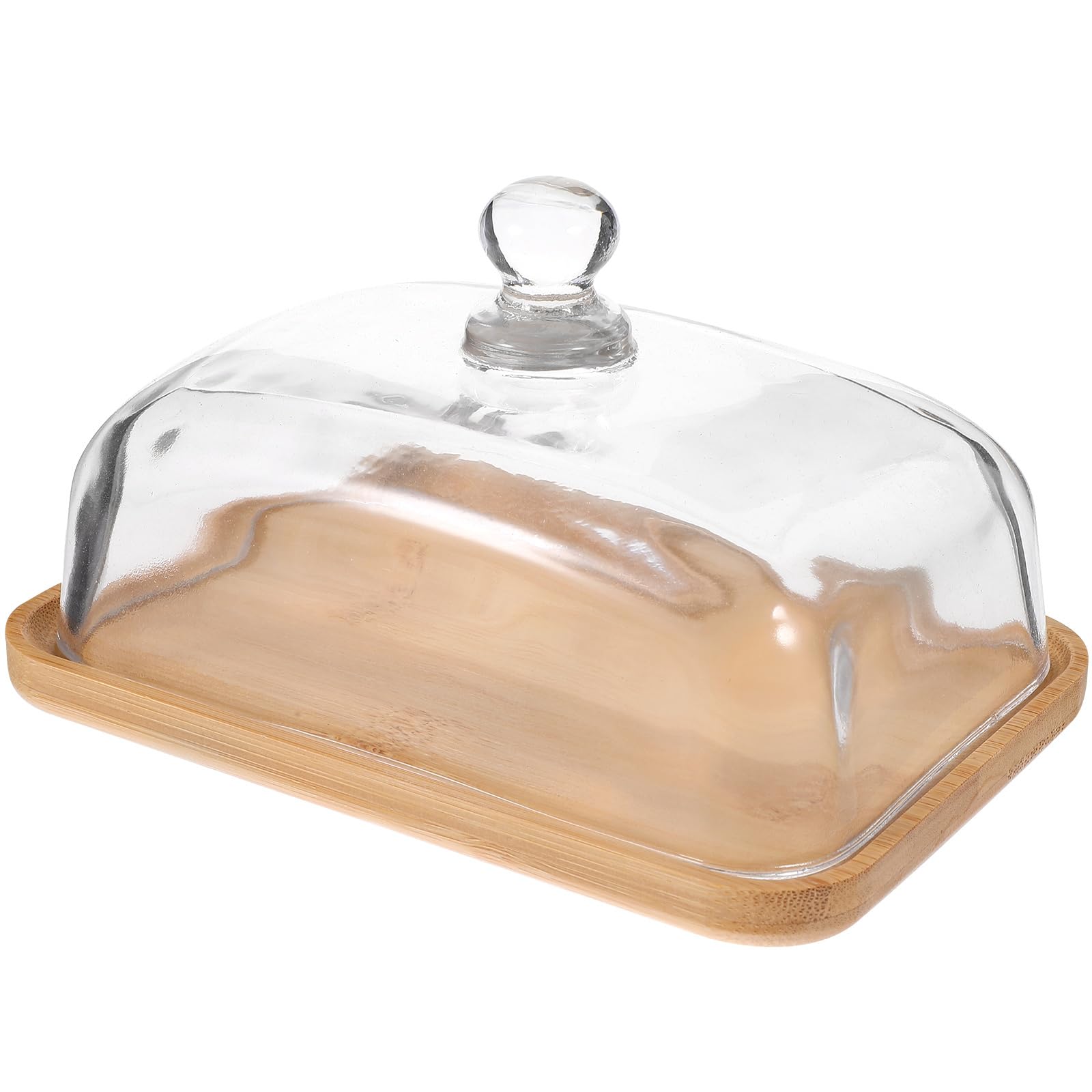 UPKOCH Glass Dining Tray with Lid 7X4.7 Inch Transparent Butter Dish for Refrigerator and Counter Multi-Purpose Cake and Dessert Plate for Home and Party Serving