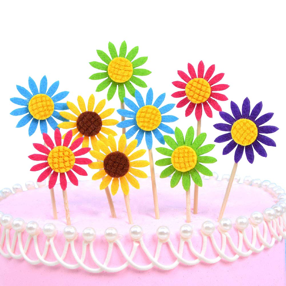 Amazon Com Heihy 10 Pcs Sunflower Cupcake Decorating Toppers