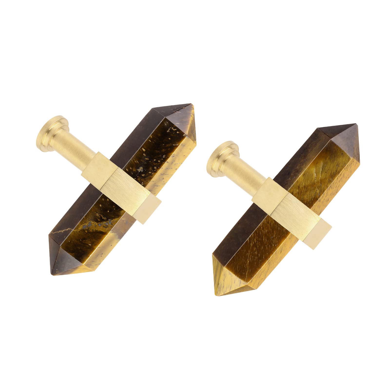 mookaitedecor Set of 2 70mm Tiger's Eye Crystal Stone Wands Drawer Knobs with Screws, Healing Crystal Gifts, Semi Preicous Stones Quartz Pull Handles for Cabinet Cupboard Wardrobe Home Decor