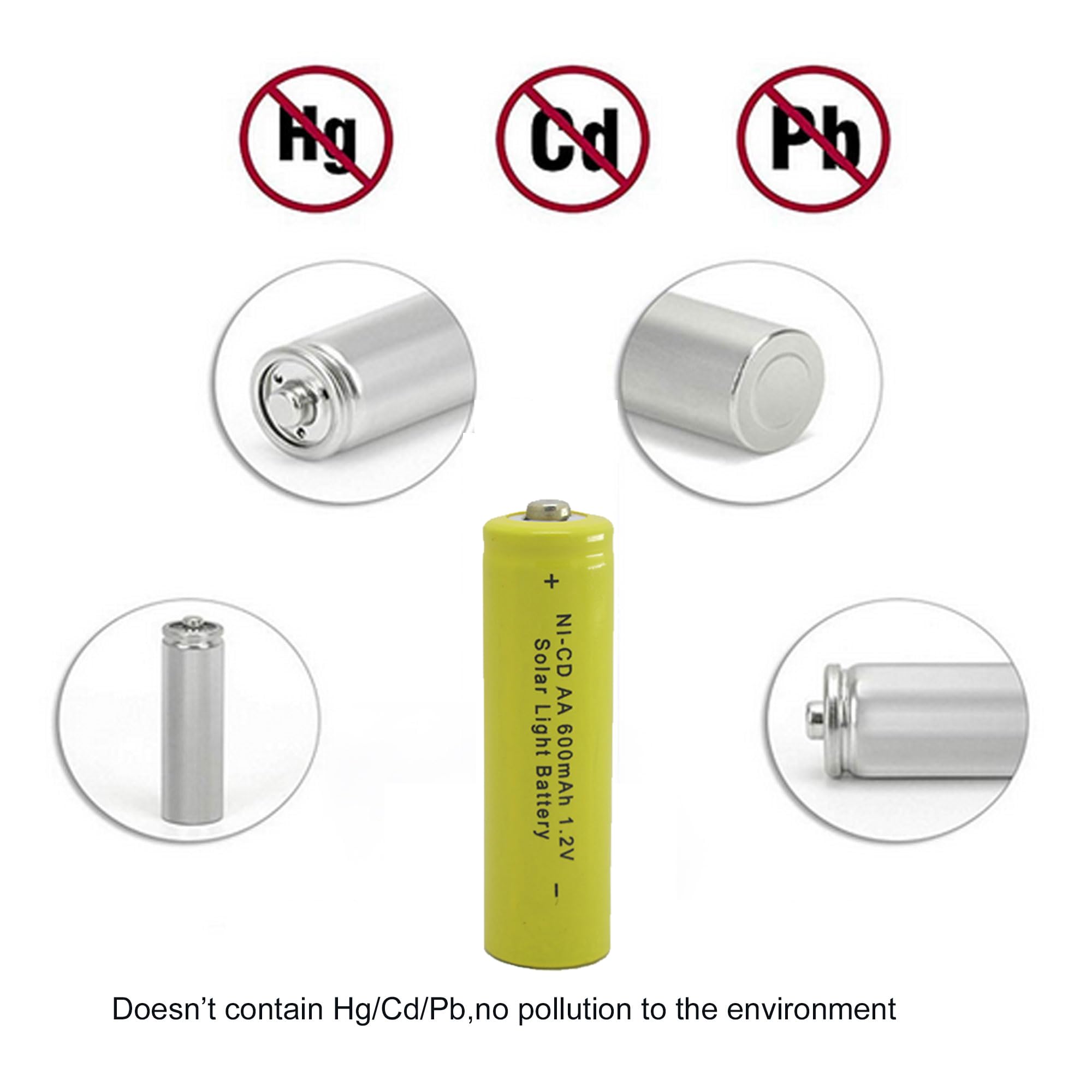 GEILIENERGY Solar Light Batteries AA Ni-Cd AA 600mAh 1.2V Rechargeable Batteries AA Rechargeable Batteries for Solar Lights Solar Lamp(Pack of 12)