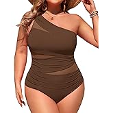 Aqua Eve Plus Size One Piece Swimsuit for Women Tummy Control Bathing Suits One Shoulder Swimwear