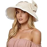 Nirvjour Women’s Wide Brim Visor Hat Foldable Straw Sun Hat UV Protection Beach Cap