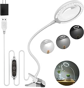 3X Dimmable LED Magnifying Lamp, Clamp Magnifying Glass with Light for Reading, Seniors, Hobbies, Craft