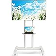 Rfiver Mobile TV Cart Rolling TV Stand for 40-83 Inch Screen Flat/Curved TVs up to 110lbs, Tilt and Height Adjustment Portable TV Stand on Wheels with Laptop Shelf, Outdoor TV Stand MAX VESA 600x400mm