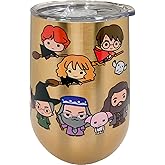 Spoontiques Harry Potter Stainless Steel Wine Tumbler with Locking Lid, 16 Oz - Hogwarts Characters in Cartoon