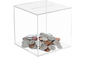XYBHRC Clear Piggy Bank, Unopenable Piggy Bank Acrylic Piggy Bank for Adults Kids, Savings Coin Money Piggy Bank Jar Box, Money Tip Change Box to Help Budget and Save (4.72x4.72x4.72inch)
