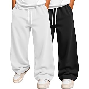 YooAurvox 2 Pack Boys Baggy Wide Leg Sweatpants | Boys Sweatpants, Wide Leg pants, Baggy Joggers, 6-16 Y, Teen Back to School