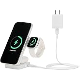 Amazon Basics MagSafe Compatible 25W Fast Charging Qi2.2 Certified 3-in-1 Wireless Charging Station, Foldable Stand for iPhone 17/16/15/14/13/12, Apple Watch, AirPods, with 45W Adapter, White