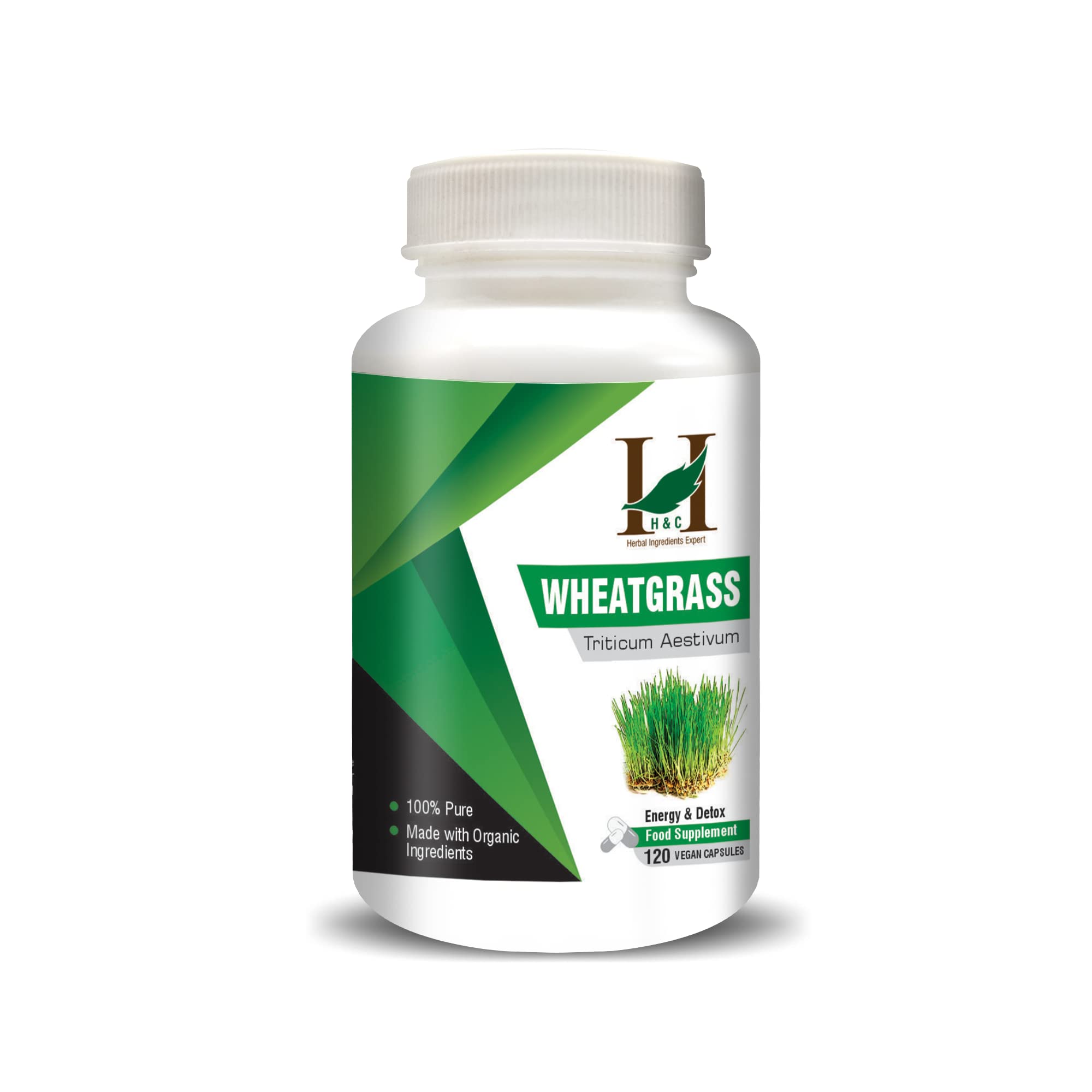 H&C Wheat Grass Capsules - 900mg per Serving, 120 Vegan Capsules | Healthy Superfood