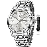 OLEVS Watch for Men Classic Business Dress Analog Quartz Stainless Steel Waterproof Luminous Date Diamond Men Silver Watch