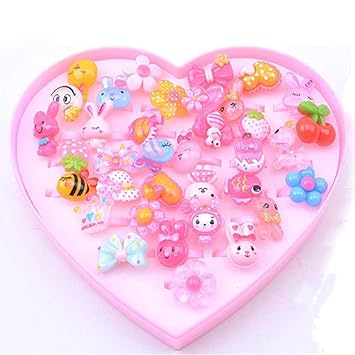 DishyKooker 36pcs/Set Kids Little Girl Cute Lovely Cartoon Jewel Rings Set Home Play Toy for Toy Child