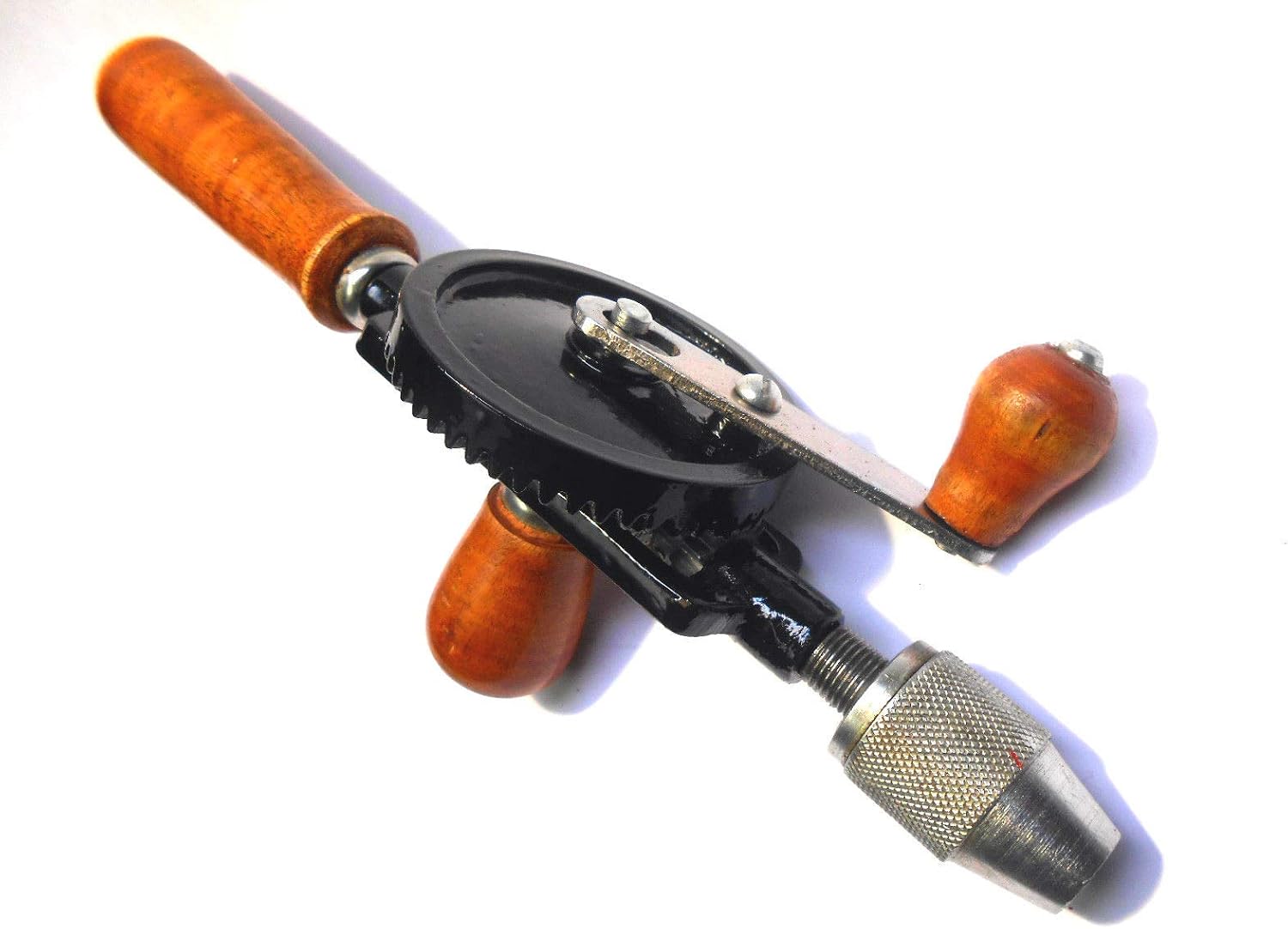 Toolzone Double Pinion 1/4" Hand Drill Wood Handle, Natural