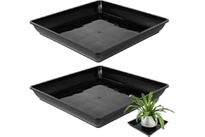 BESTonZON 2Pcs 16 Inch Square Plant Saucer Trays Heavy Duty Plastic Drip Trays for Indoor and Outdoor Pots