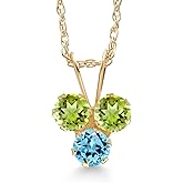 Gem Stone King 14K Yellow Gold Green Peridot and Swiss Blue Topaz 3-Stone Pendant Necklace For Women (0.39 Cttw, Gemstone August Birthstone, Round 3MM, 18 Inch Chain)