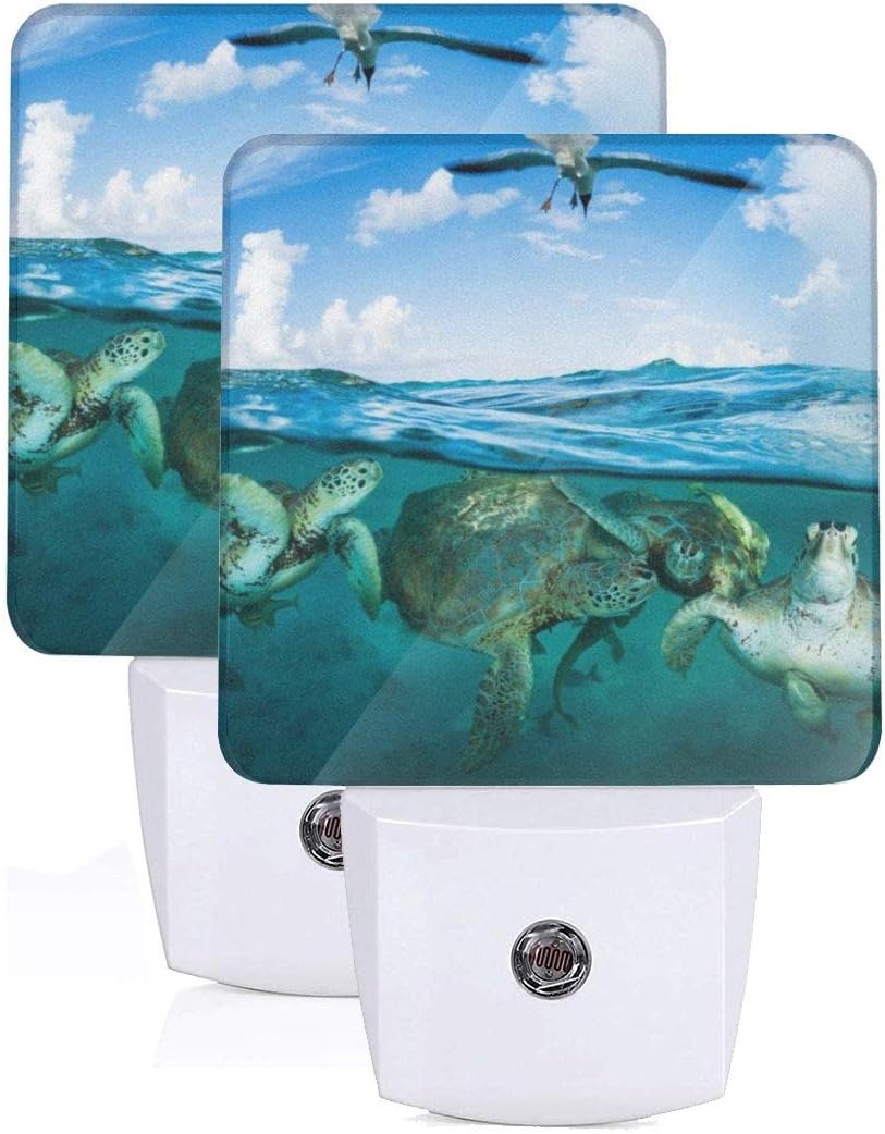 Set of 2 Night Lights, Blue Sea Turtle Underwater Aquatic Aniaml Turtles Auto Sensor Led Duskto