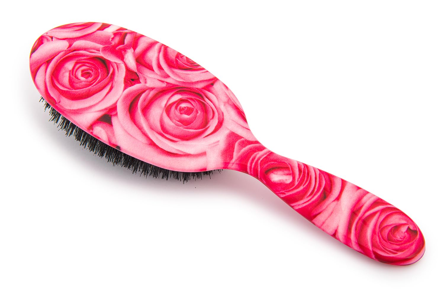 Rock & Ruddle Natural Pure Boar Bristle Hair Brush for Women and Kids (Large, 21cm) - Perfect for Wet or Dry Hair, Detangling Smoothing Blowdrying - Made in UK - Romantic Roses