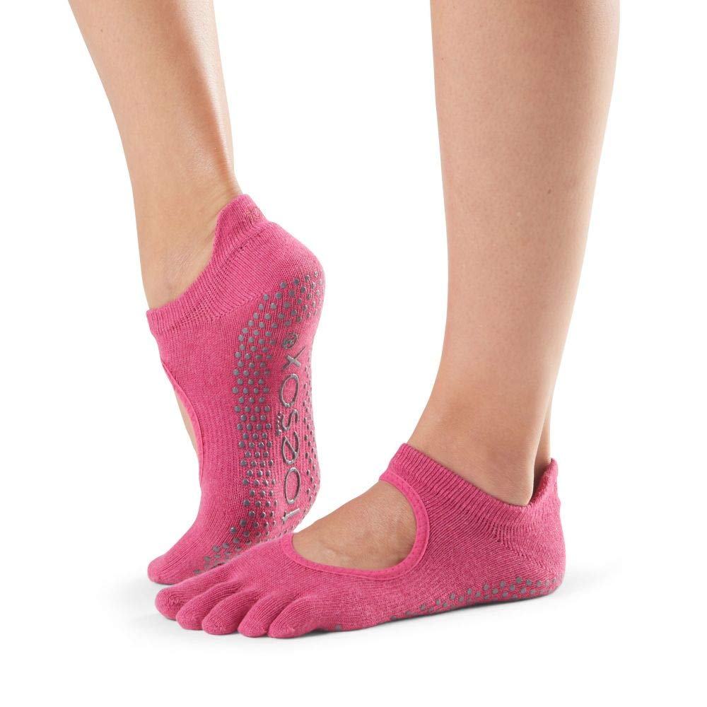 Fitness-Mad Fiu3E Unisex Adult Toesox Full Toe Bellarina Yoga & Pilates Grip Sock - Raspberry, M