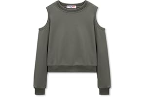WELAKEN Girls Cropped Sweatshirt Open Back Cold Shoulder Pullover Long Sleeve Top