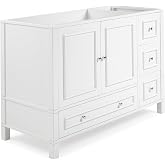 Alaterre Furniture Williamsburg Bathroom Vanity Cabinet, White, 48 Inch | Modern Freestanding Cabinet Without Sink, Large Wood Vanity with Large Bottom Drawer, 3 Small Drawers, and Soft-Close Doors