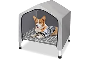 DOPLIV 2 in 1 Indoor Dog House - Elevated Dog House, Portable Dog/Cat Tent House, Dog Sunshade Tent, Pet House with Removable Cover, Suitable for Small Cats Dogs