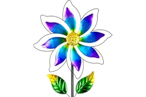 Sunnylight 14'' Wind Spinners Outdoor, Flower Kinetic Wind Sculpture & Spinners, Metal Wind Spinners for Yard Garden Patio Decor (Purple)