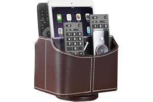 YAPISHI Leather Remote Control Holder, 360 Degree Spinning Desk TV Remote Caddy/Box, Coffee Table Organizer for Controller, Media, Calculator, Mobile Phone and Pencil Storage