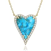 AIBAO 6-18 Cttw Genuine Turquoise/Red Coral/Lapis Lazuli/Malachite Halo Pendant for Women 925 Sterling Silver Paperclip Chain Necklace Western Jewelry