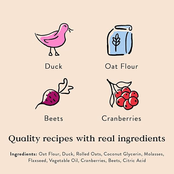 BOCCE’S BAKERY OVEN BAKED DUCK RECIPE TREATS FOR DOGS, WHEAT-FREE EVERYDAY DOG TREATS, MADE WITH REAL INGREDIENTS, BAKED IN THE USA, ALL-NATURAL SOFT & CHEWY COOKIES, DUCK, 6 OZ