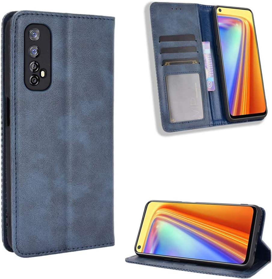 MingMing Wallet Case for Realme 7 Case, Retro Style Wallet Magnetic Cover with Credit Card Slots and Flip Stand