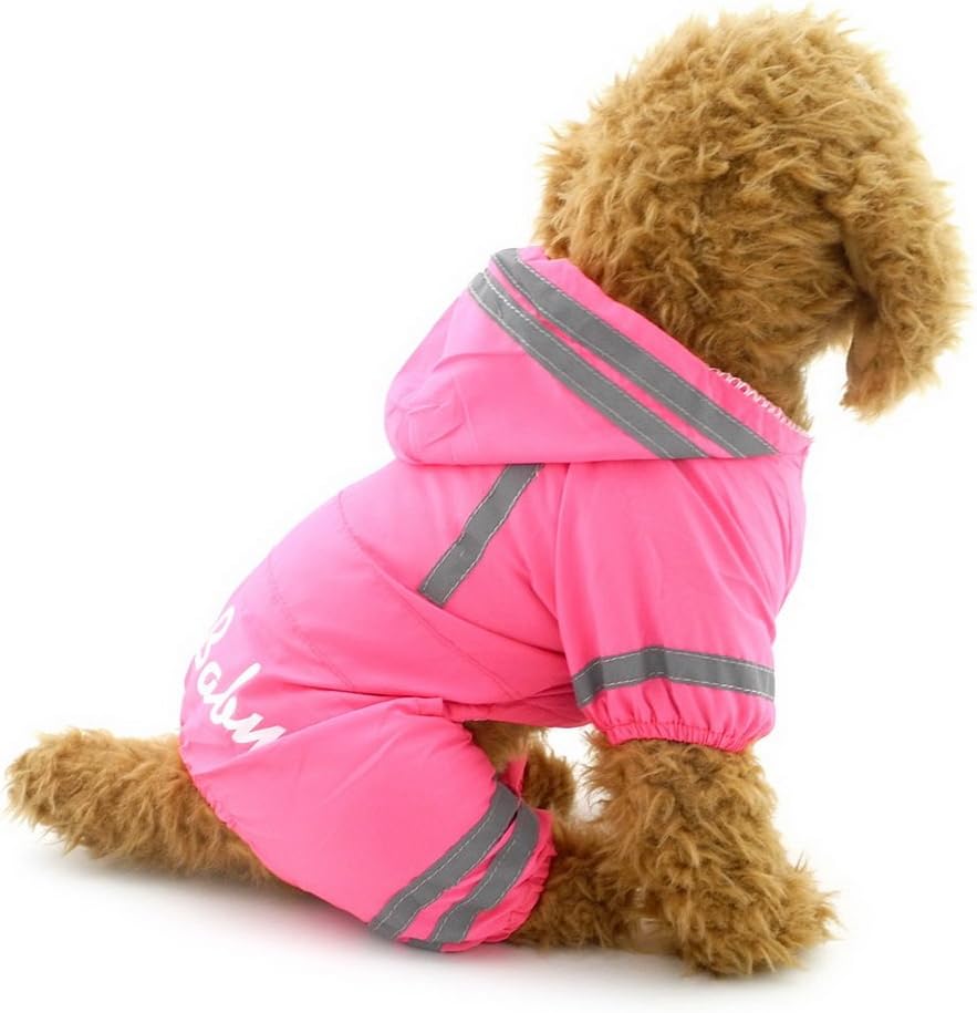 ZUNEA Small Dog Raincoat Hooded Waterproof Mesh Lined Puppy Slicker Rainwear Doggie Pet Rain Gear/Suit Jacket Jumpsuit Clothing Pink 2XL